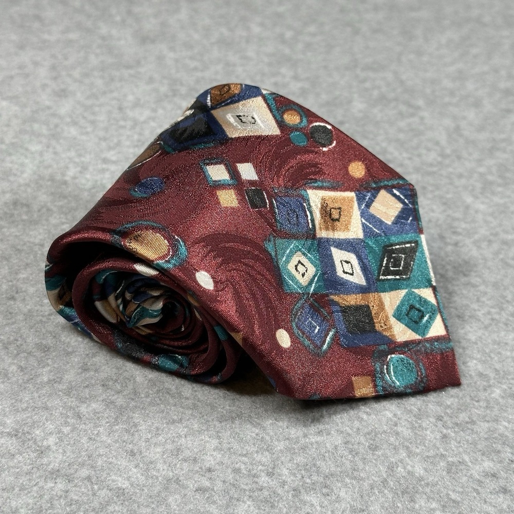 Vintage KETCH Classic Geometric Tie Red USA 90s Abstract Retro Silk Look 55x3.3